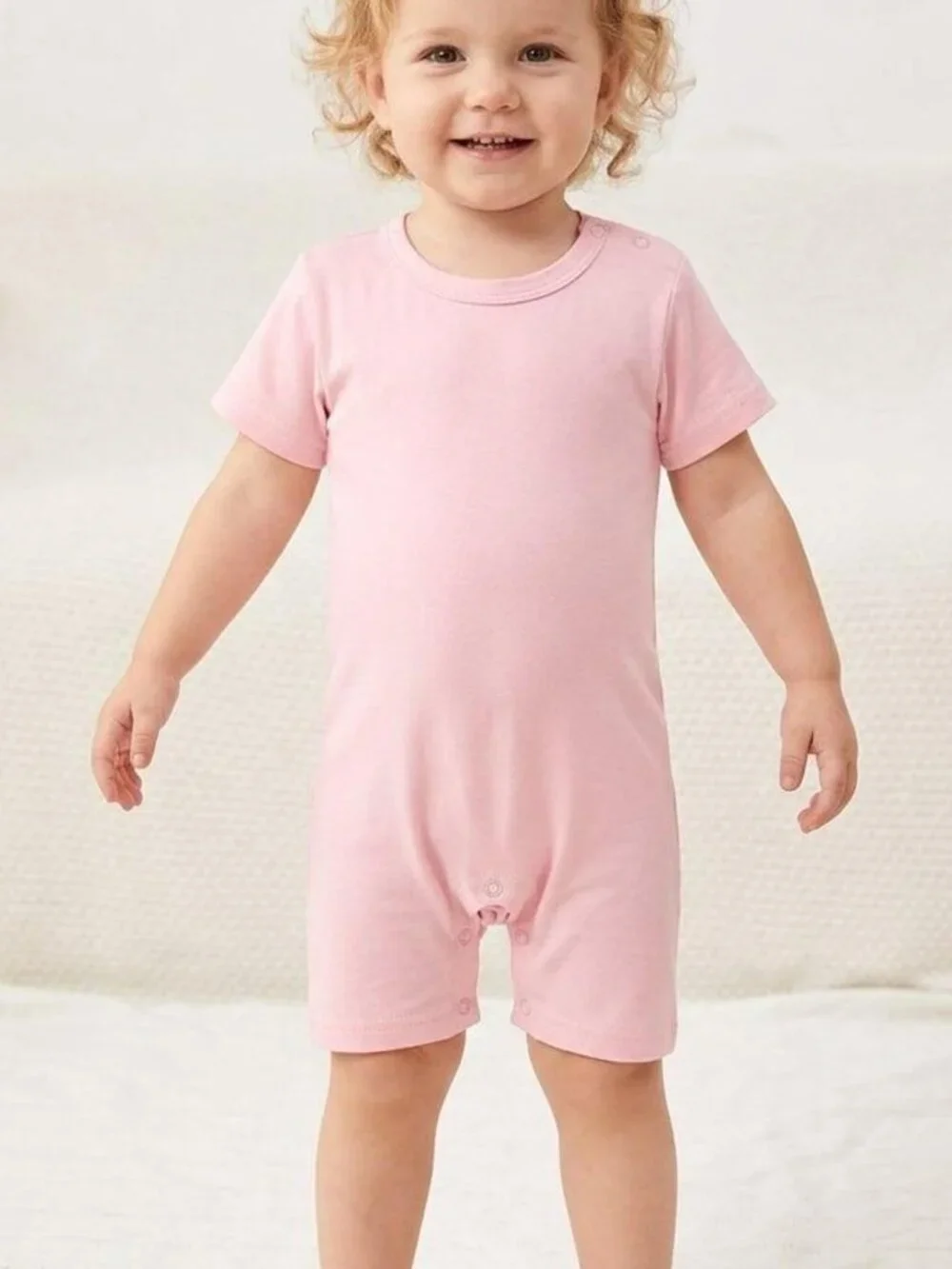 Baby Girls Solid Pink Short Sleeve Snap-Closure Romper-24 Mos.